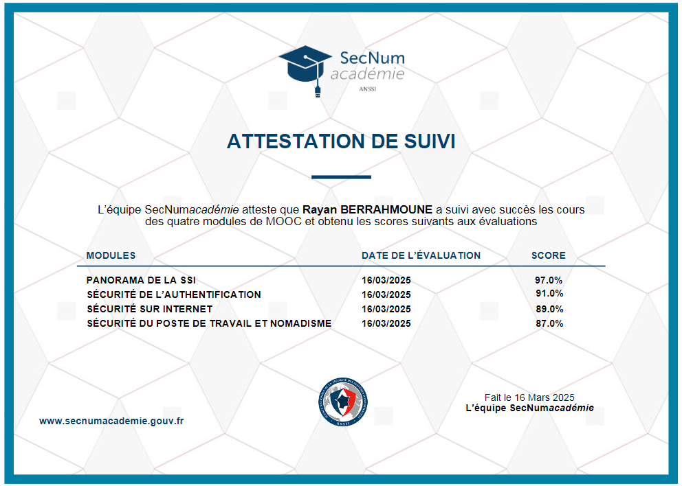 Certification MOOC ANSSI