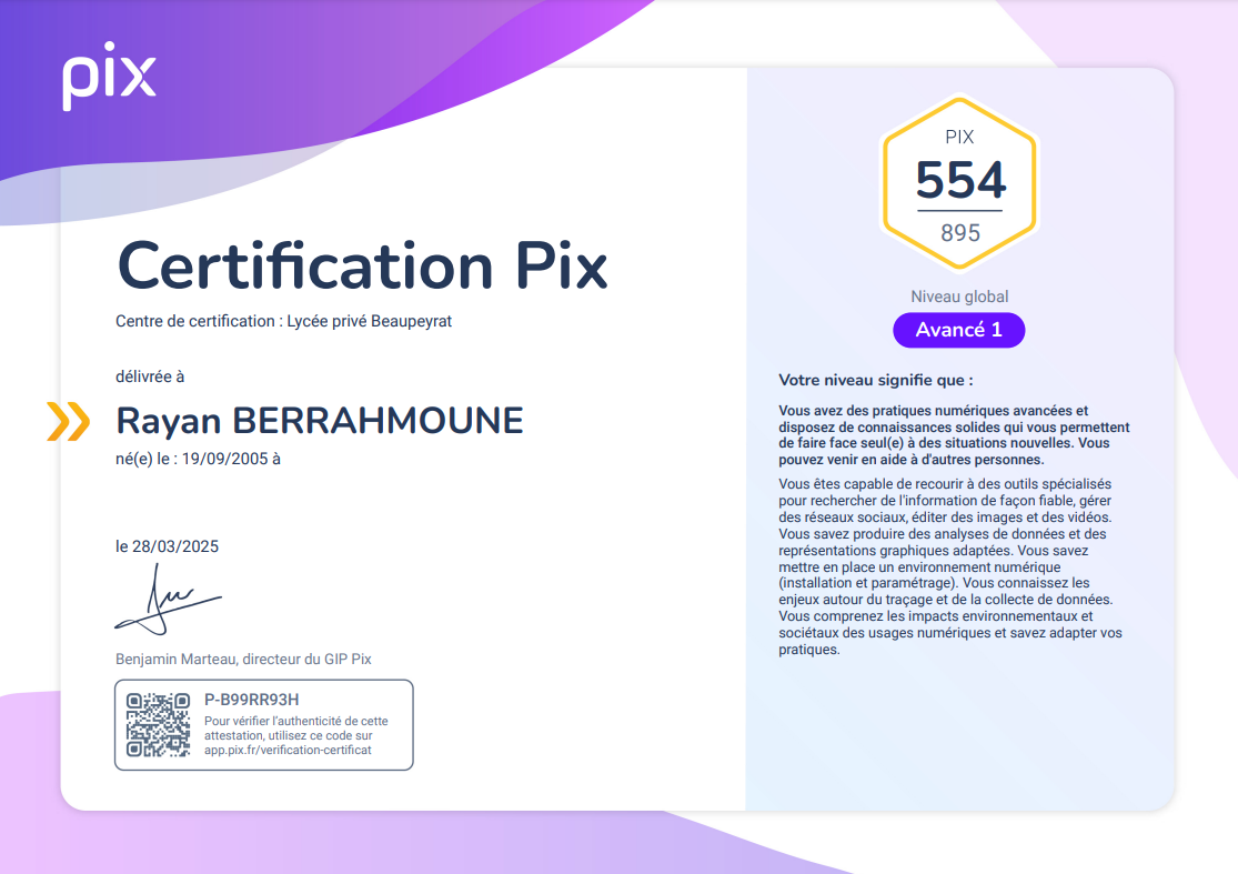 Certification Pix