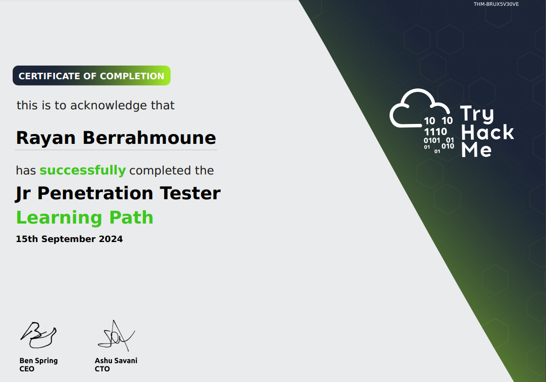 Certification TryHackMe Junior Pentester